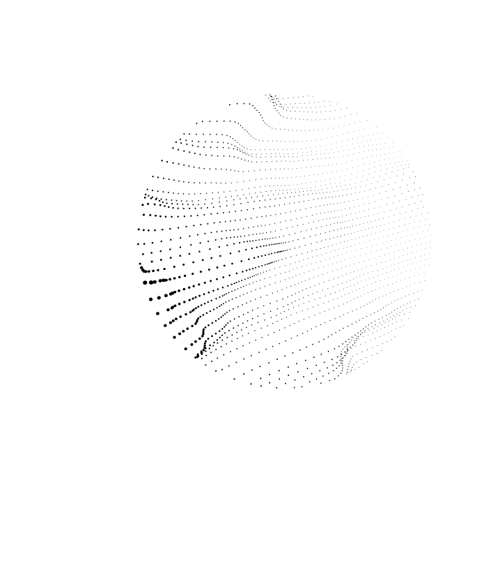 A circle made up of lines of increasing sized dots.